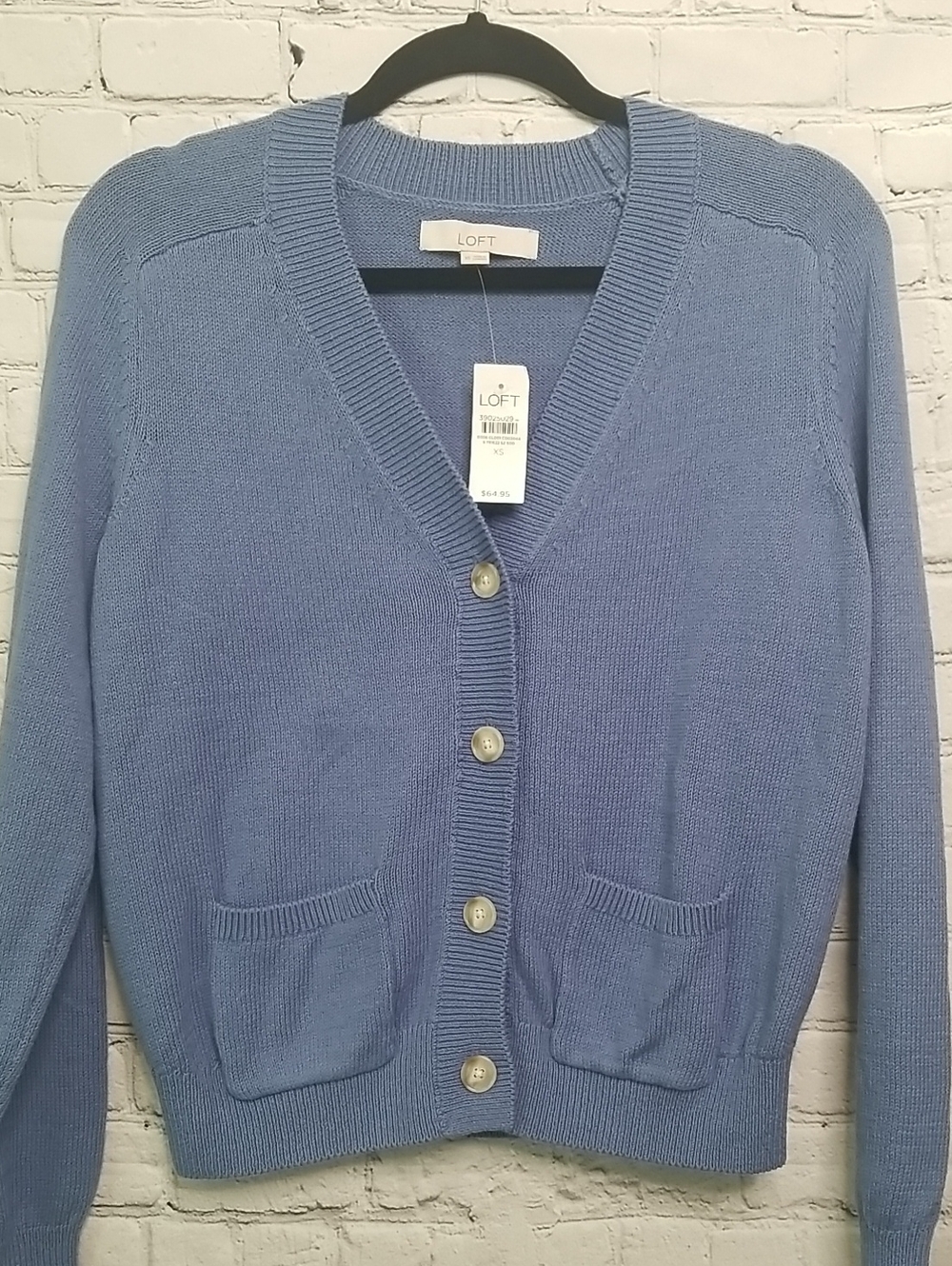 LOFT Blue Knit V-Neck Cardigan Sweater XSMALL 100% Cotton NWT